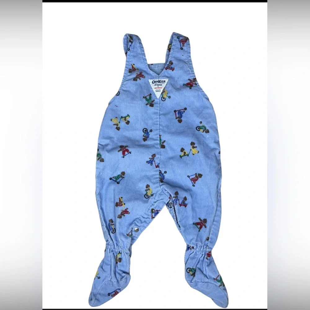Rare vintage OshKosh B'gosh Light Blue Kids Footie with Fun bear Print size 3-6M